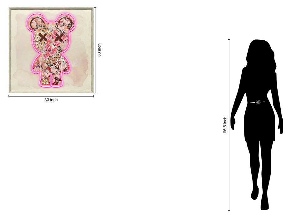Floral Neon Bear - 33" x 33" Framed Wall Art