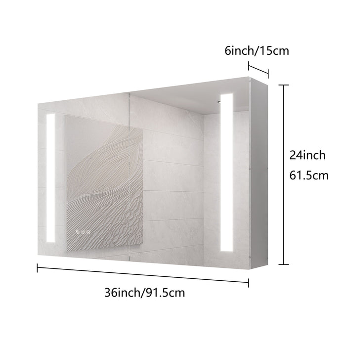 LED Medicine Cabinet With Mirror, Double Door With Defogger, Dimmer, Surface Mount