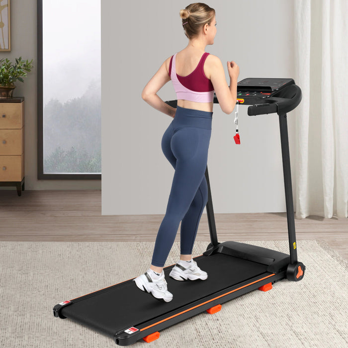 2.5Hp Quiet Folding Treadmill With Heart Rate Sensor, 300Lbs Weight Capacity, With USB Charge Station For Android & Bluetooth Speaker, 6 Shock Absorbing - Black