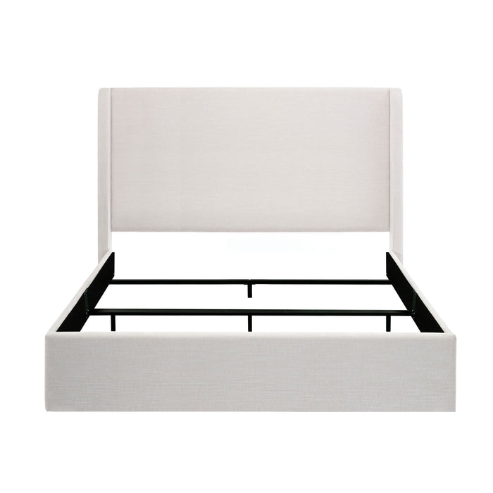 Caron - King Size Upholstered Wingback Bed With High Headboard - Ivory