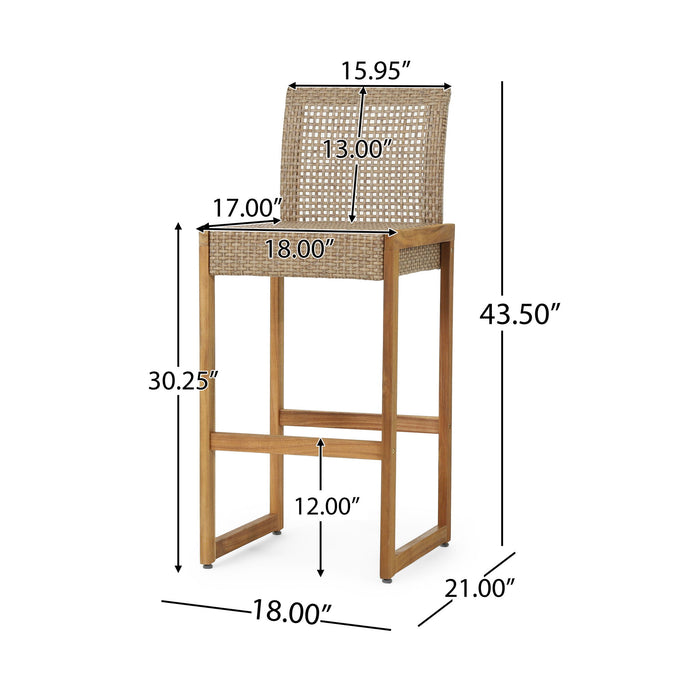 Outdoor Barstool With Rattan Wicker Top (Set of 2) - Brown