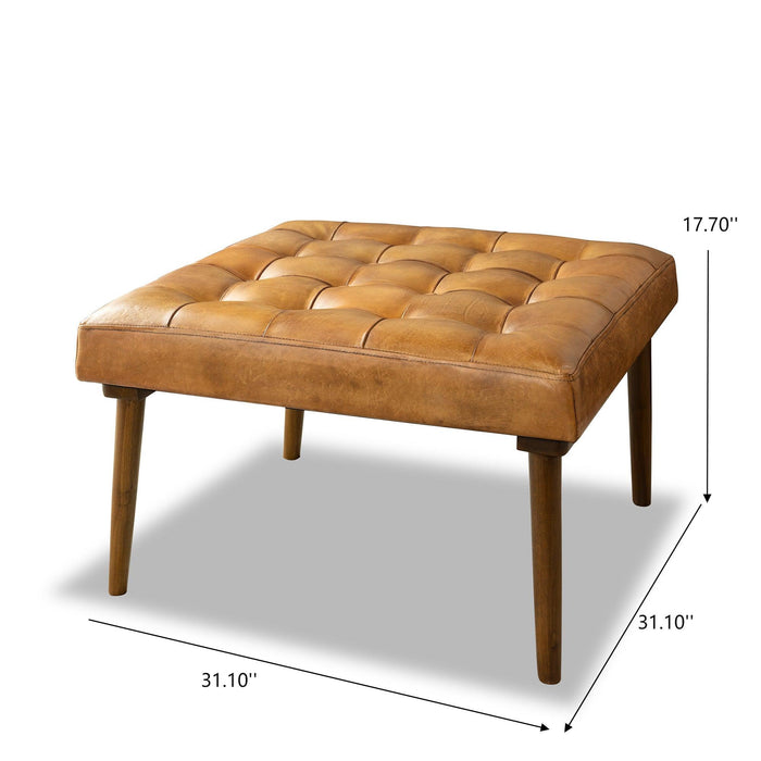 Mark - Tufted Square Genuine Leather Upholstered Ottoman