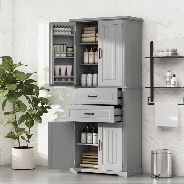 Multi Functional Storage Cabinet With Adjustable Shelves, 2 Drawers, Door Shelves