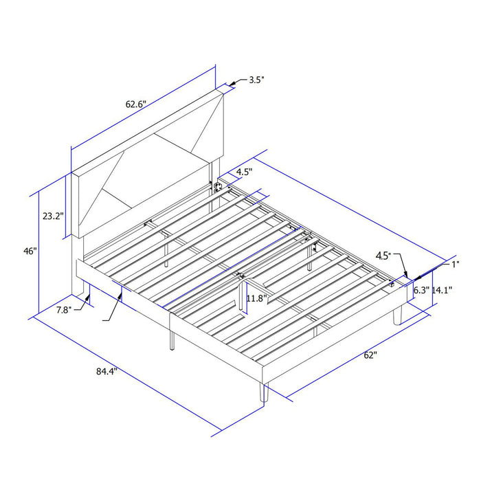 Upholstered Platform Bed Frame With Headboard, Wood Slat Support