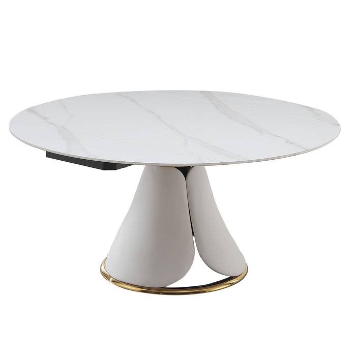 Fashion Modern Sintered Stone Dining Table With Multi Functional Retractable Design - White