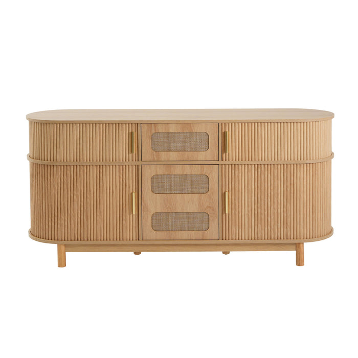 Fluted Sideboard Buffet Cabinet With Sliding Doors And Adjustable Shelves