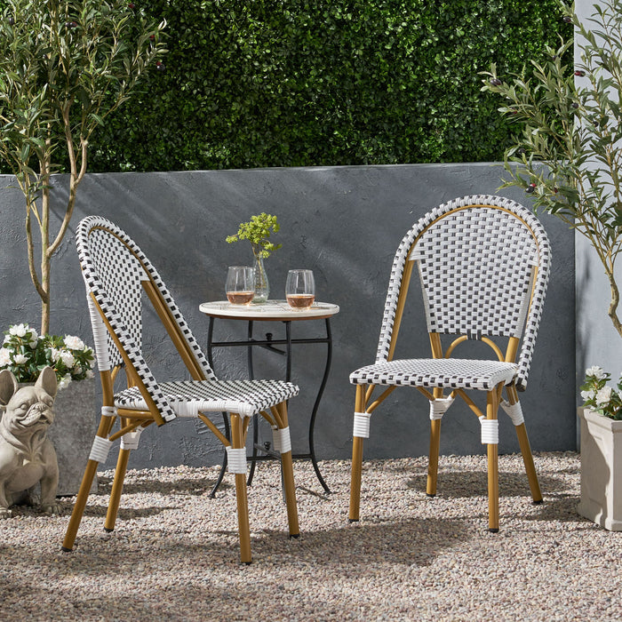 Outdoor Rattan And Aluminum French Bistro Chairs Set