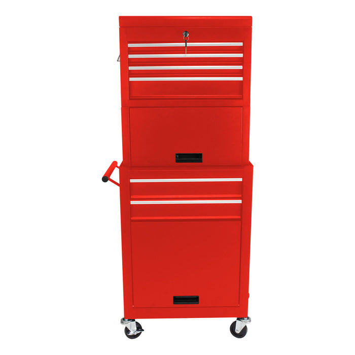 6 Drawer Lockable Tool Cabinet On Wheels, Steel Rolling Tool Chest With Detachable Toolbox