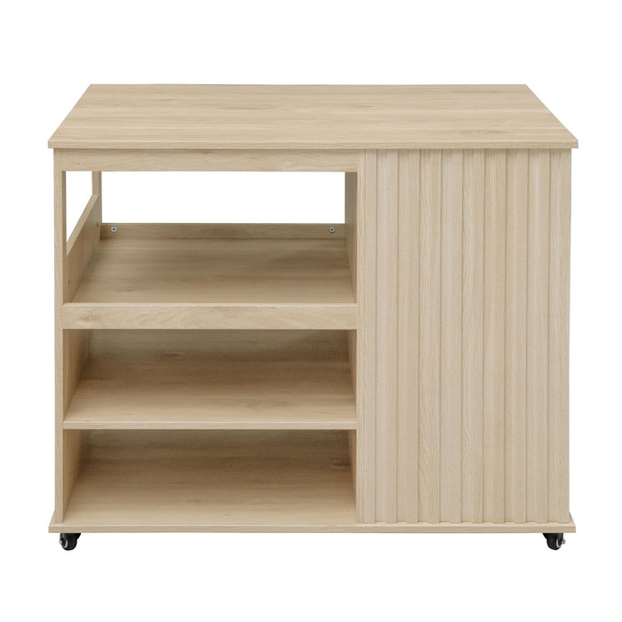 Kitchen Island Cart, Rolling Serving Utility Trolley Cart Modern Kitchen Island With Storage Drawer Wine Rack Lockable Casters, Kitchen Cart For Kitchen, Dining Room, Bar Living Room - Natural