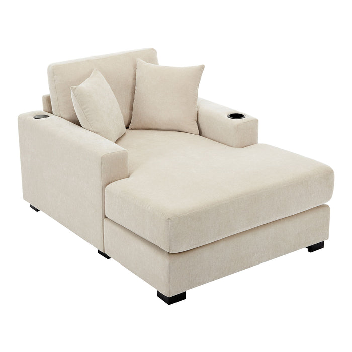 Oversized Chaise Lounger Modern Style Sofa Couch, With Pillows, Charge Station & Cup Holders
