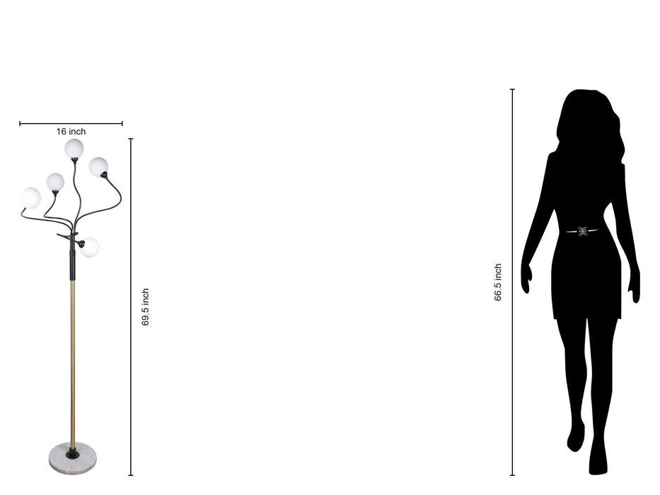 "Celestial Branch" Metal Floor Lamp - Matte Black / White Frosted Glass / White Marble / Soft Gold