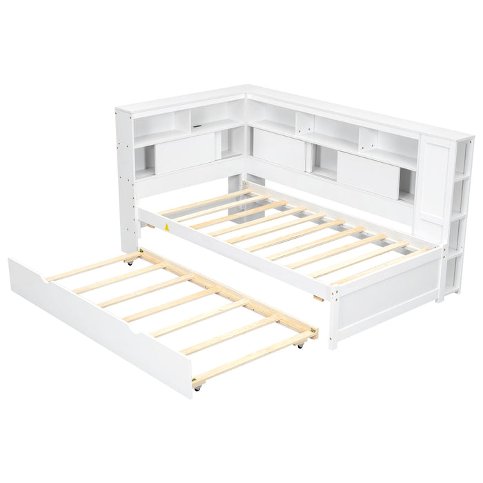 Daybed With Storage Shelves, USB Charging, And Trundle Bed