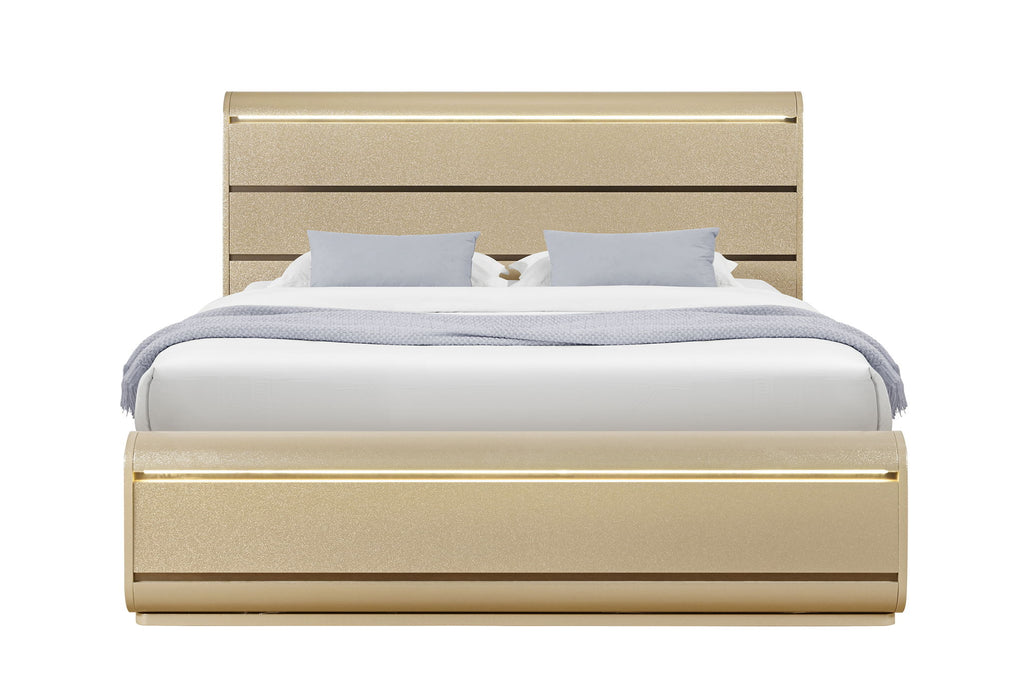 Genesis - 5 Piece Queen Bedroom Set (Bed, Dresser & Mirror, Nightstand, Chest) - Gold