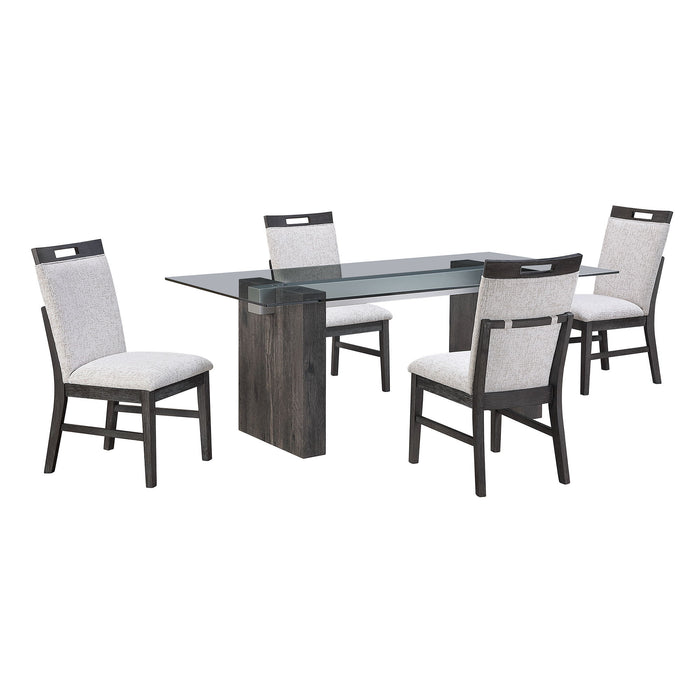 D4238 - 7 Piece Dining Room Set (Dining Table And 6 Dining Chairs) - Clear / Dark Brown / Light Gray