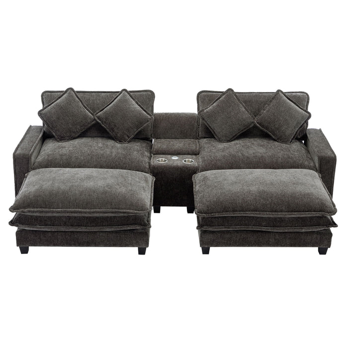 Modern Sectional Sofa With Removable Ottomans, USB Ports