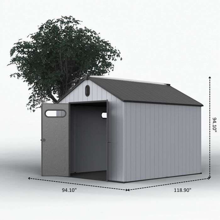 Resin Plastic Storage Shed For Backyard Garden With Spire Tool Storage