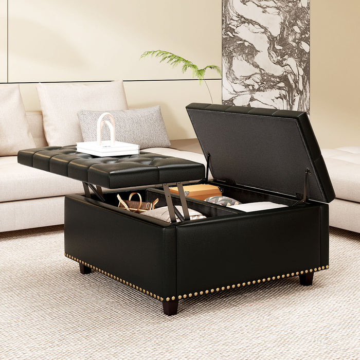 Large Square Storage Ottoman With 2 Storage Doors