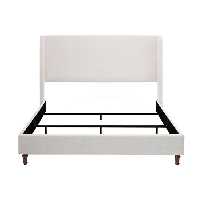 Hayden - King Size Upholstered Wingback Bed With And Tall 54" Headboard - Ivory