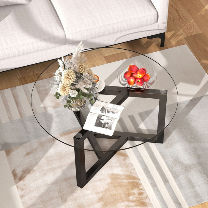 Round Glass Coffee Table Modern Cocktail Table