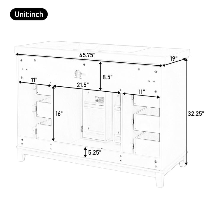 Bathroom Vanity Cabinet Only, 6 Soft Close Drawers & Double Doors With 2 Tier Shelves - White