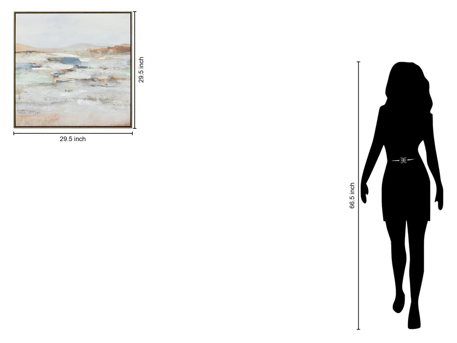 "Serene Horizons I" Hand-Embellished Canvas In Frame - White / Orange / Blue