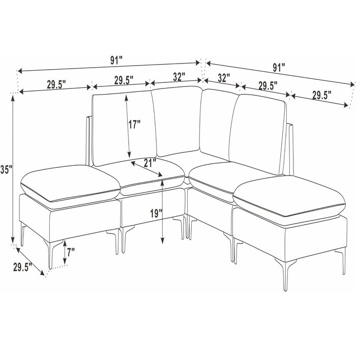 Upholstered Modular Sectional With Tall Legs, Medium Firm Seat