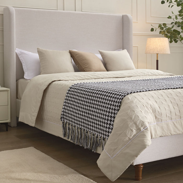 Hayden - King Size Upholstered Wingback Bed With And Tall 54" Headboard - Ivory