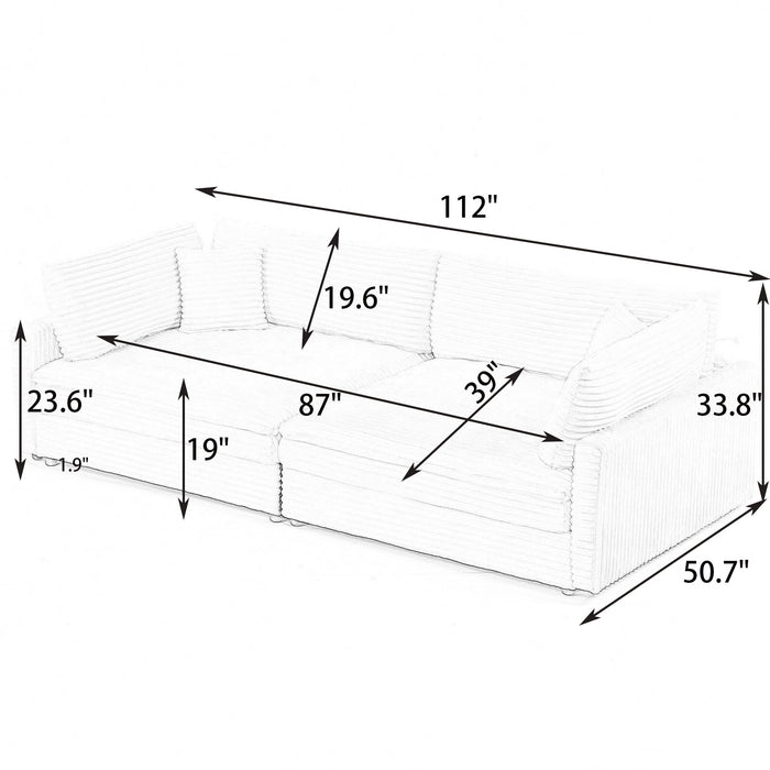 Elegant Corduroy Sofa With Throw Pillows And Backrests