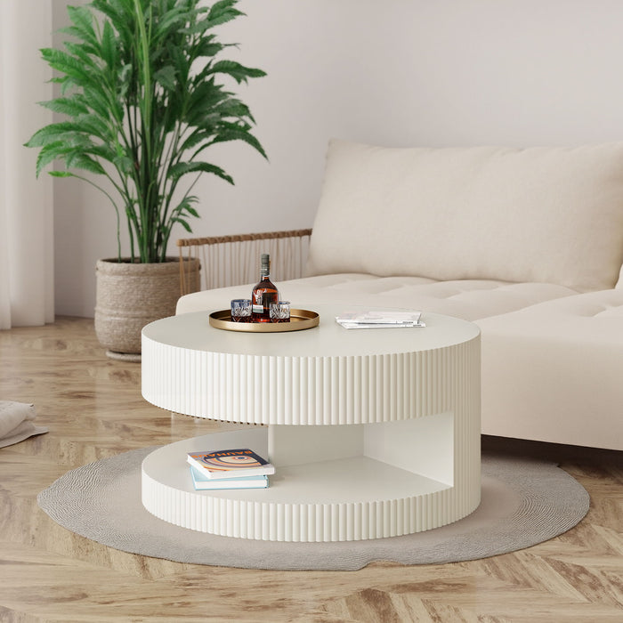 Round Coffee Table With Storage, Vertical Stripe Design
