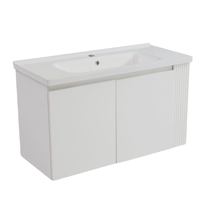 Wall Mounted Bathroom Vanity With Sink, 2 Open Shelves - White