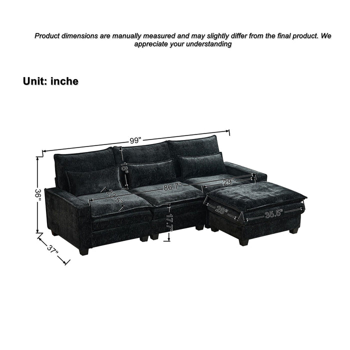 Modern Comfy Chenille L Shaped Sectional Sofa With Movable Ottoman