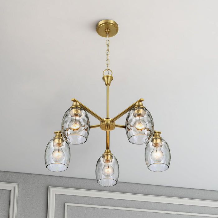 5 Lights Linear Arms With Chain Chandelier - Clear / Gold