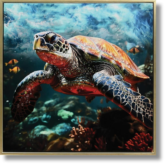 Azure Tide Turtle - 21" x 21" Framed Wall Art