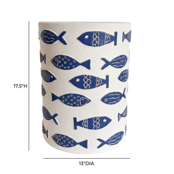 Tempest - Indoor / Outdoor Ceramic Table - Blue Fish