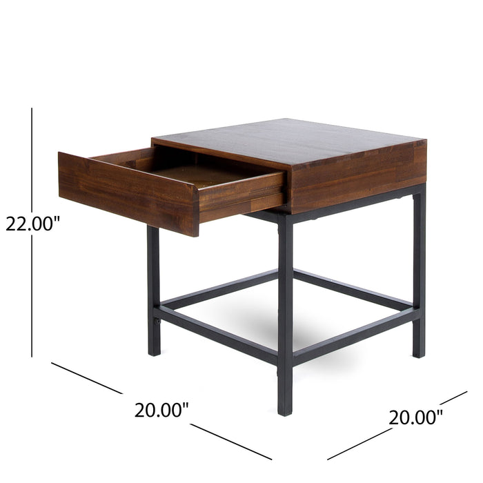 Industrial Style Storage Side Table With Iron Frame - Dark Oak