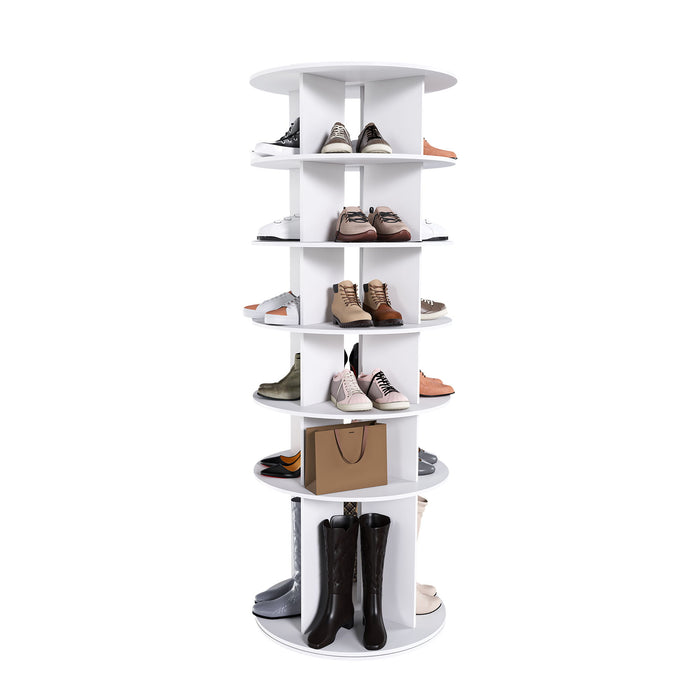 6 Tier Spinning Shoe Rack, Free Standing 360° Revolving Shoe Organizer - White