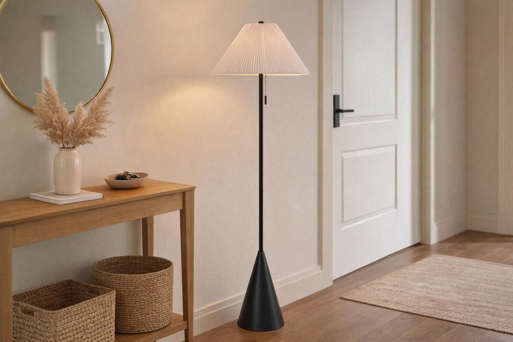 Conical Oasis Metal Floor Lamp - Matte Black / White