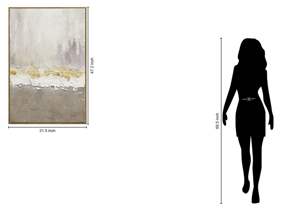 Gilded Strata Hand-Painted Canvas In Frame - Ivory / Taupe