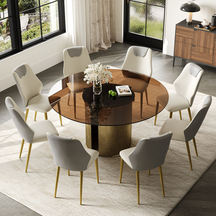 Modern Round Dining Table Set With Glass Top And Steel Legs