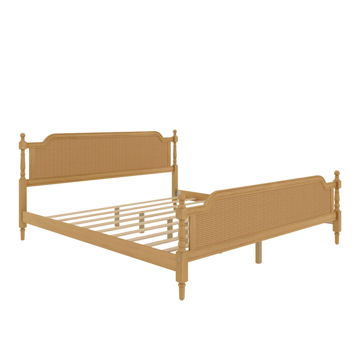 Traditional Style Rattan Bed Frame, No Box Spring Needed