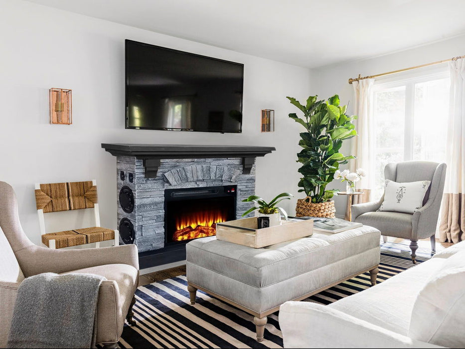Stone Looking Fireplace Mantle Speaker System - Dark Gray