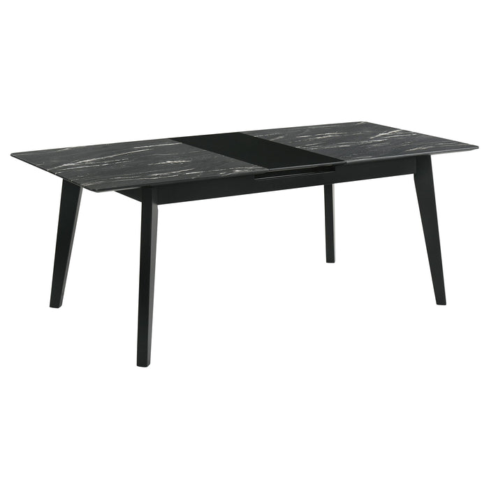 Bellingham - Dining Table With Self Storing Extension Leaf - Black Marble-Look Sintered Stone