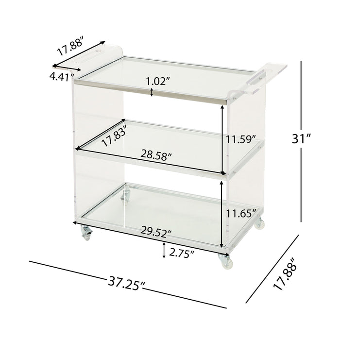 Elegant Acrylic Bar Cart With Tempered Glass Shelves And Rattan Metal Frame - Clear