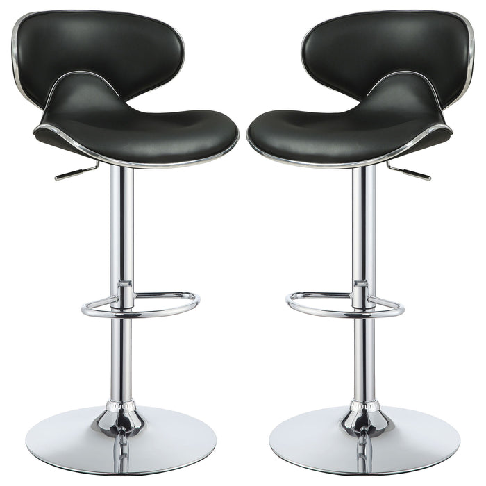 Bar Stool With Curved Design, Height Adjustable & Swivel Base (Set of 2) - Black