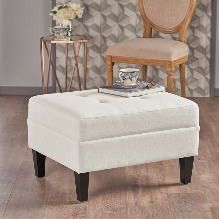 Classic Ottoman With Birch Wood Legs And Fabric Upholstery