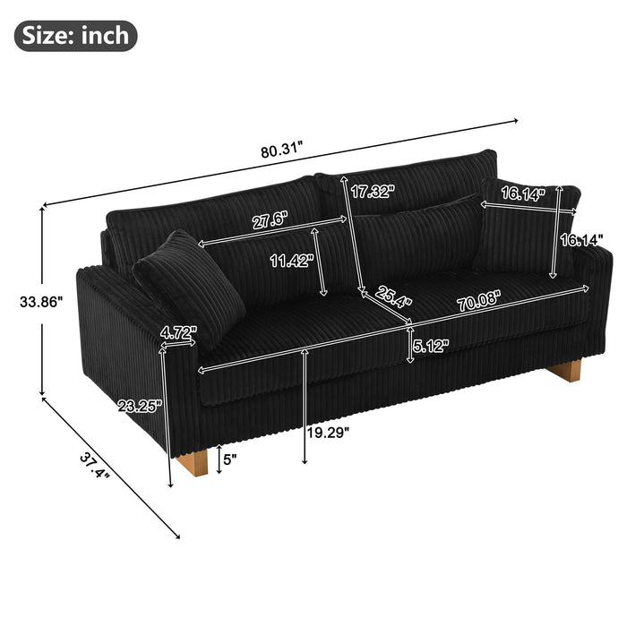 Modern Corduroy Loveseat Sofa With 4 Pillows