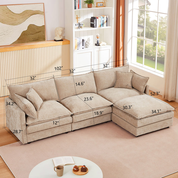 Contemporary Modular Sectional Sofa Set With Movable Ottoman