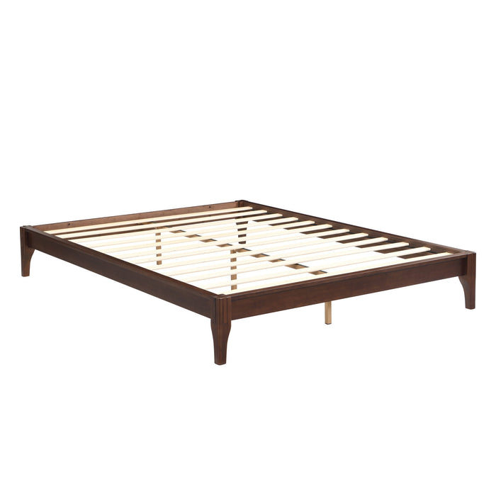Queen Size Platform Bed Frame With Wood Slat And Metal Support - Chocolate