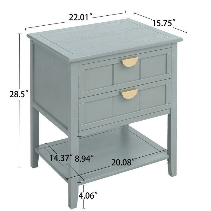2 Drawer Side Table, American Style, End Table, Suitable For Bedroom, Living Room, Study