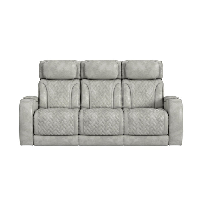 Prime Time - P3 Sofa With Ddt, 3.0 Table, 7 Colors (Led And Cup Holders), Reading Light, Vibration, Speaker, And Heat Massage - Leather Gel Light Gray